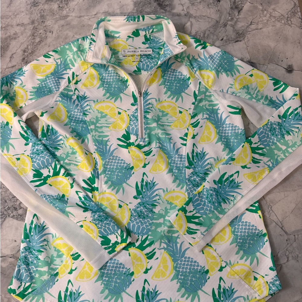 Pebble Beach Pineapple Lemon Zip-Up Jacket dry luxe performance sz XS
